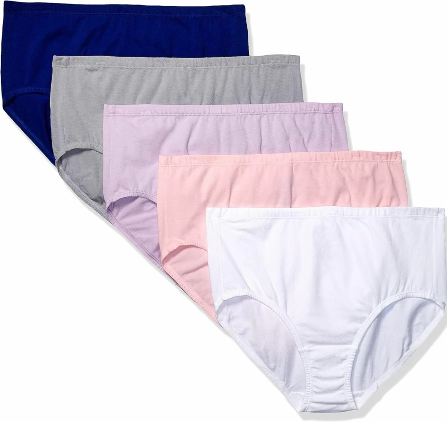 Fruit of the Loom Women's Plus-Size Cotton Underwear 5-Pack, Breathable Comfort Fit Briefs, Assorted Colors