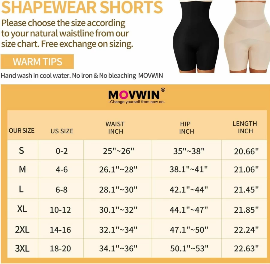 MOVWIN High Waisted Tummy Control Shapewear for Women - Seamless Thigh Slimming Shorts Body Shaper Underwear