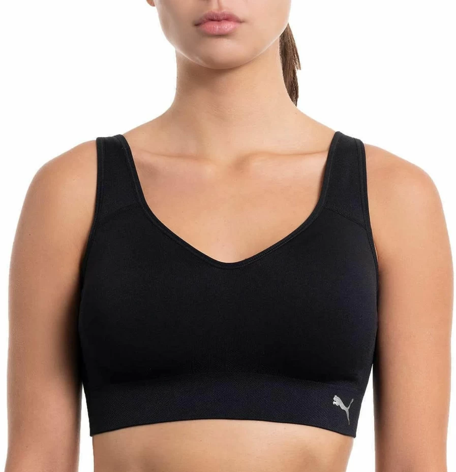 Puma Women's Seamless Convertible Sports Bra 2-Pack - AS1 Alpha, Medium, Black/Gray - Comfortable & Supportive Workout Bra for Yoga, Running, Gym
