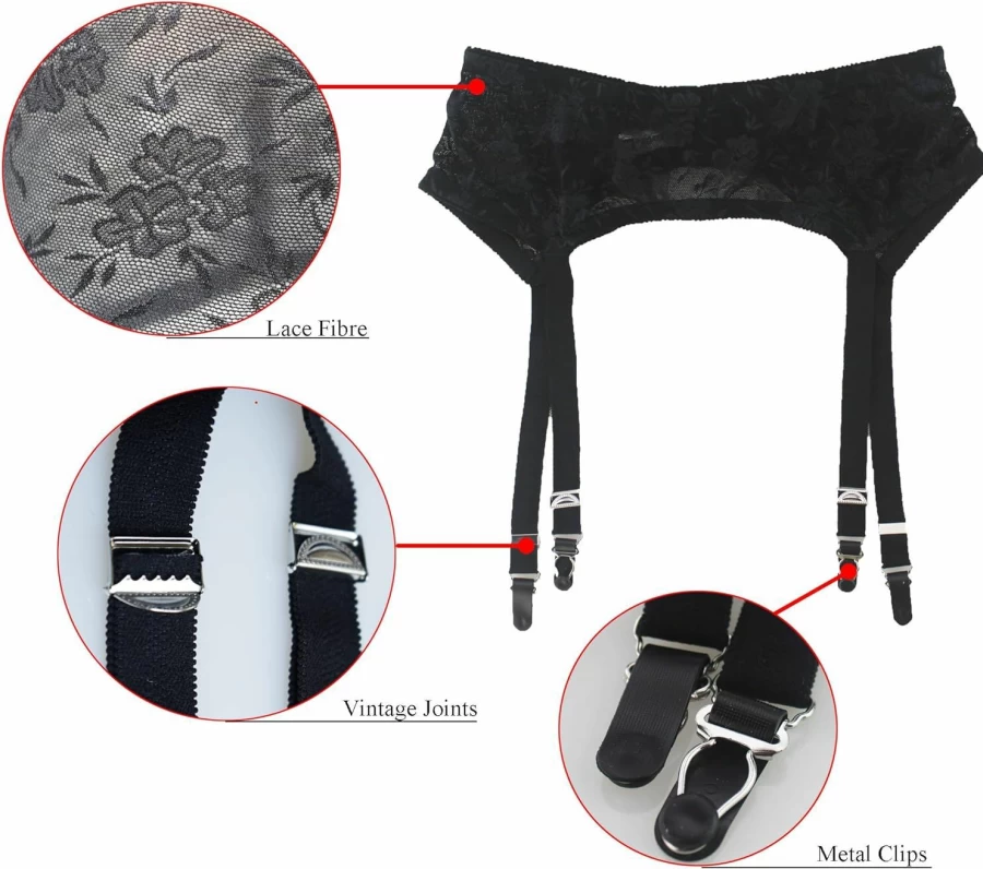 "TVRtyle Women's Vintage Black Garter Belt with 4 Metal Clips for Stockings - Sexy Lingerie Accessory"