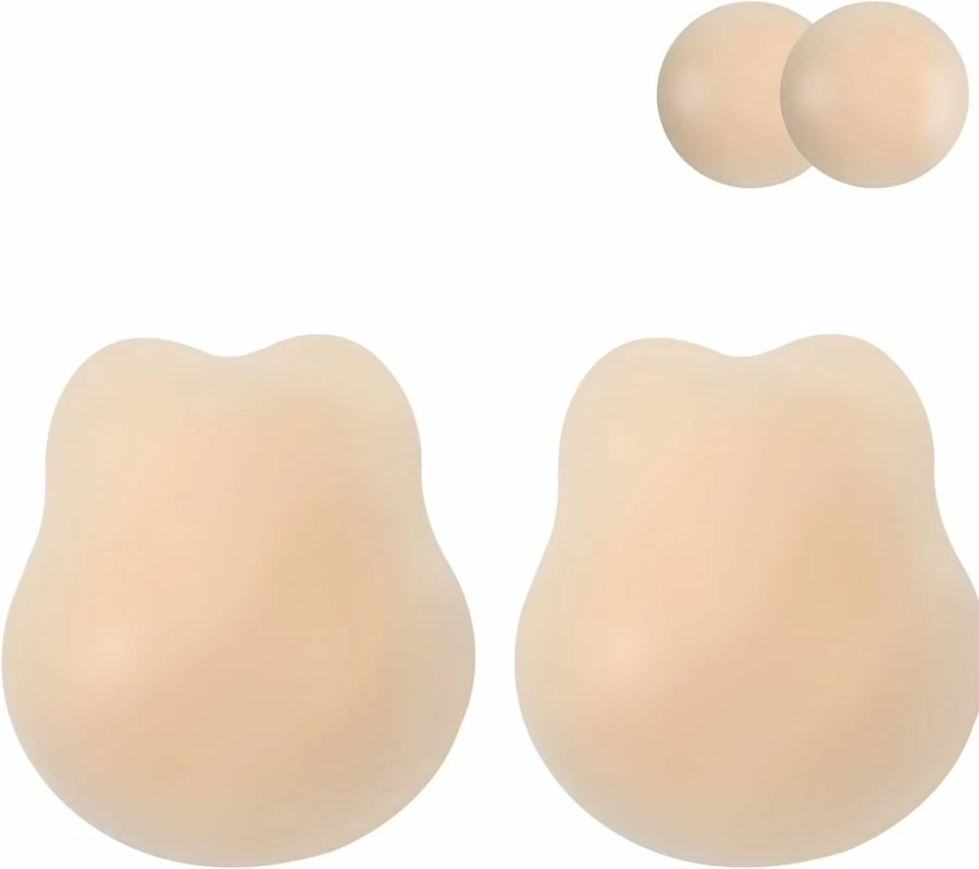 AMFLOWER Silicone Adhesive Bra - Push Up Sticky Bra for Backless Dresses, Strapless Invisible Bra with Nipple Covers, Washable & Reusable