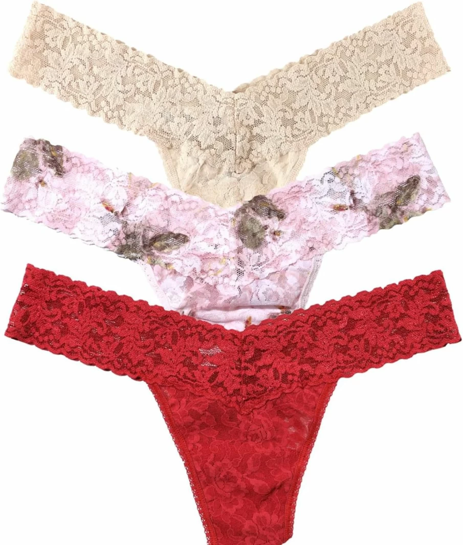 Hanky Panky Signature Low Rise Lace Thong 3-Pack - One Size Fits Most (2-12) - Soft Comfortable Women's Underwear