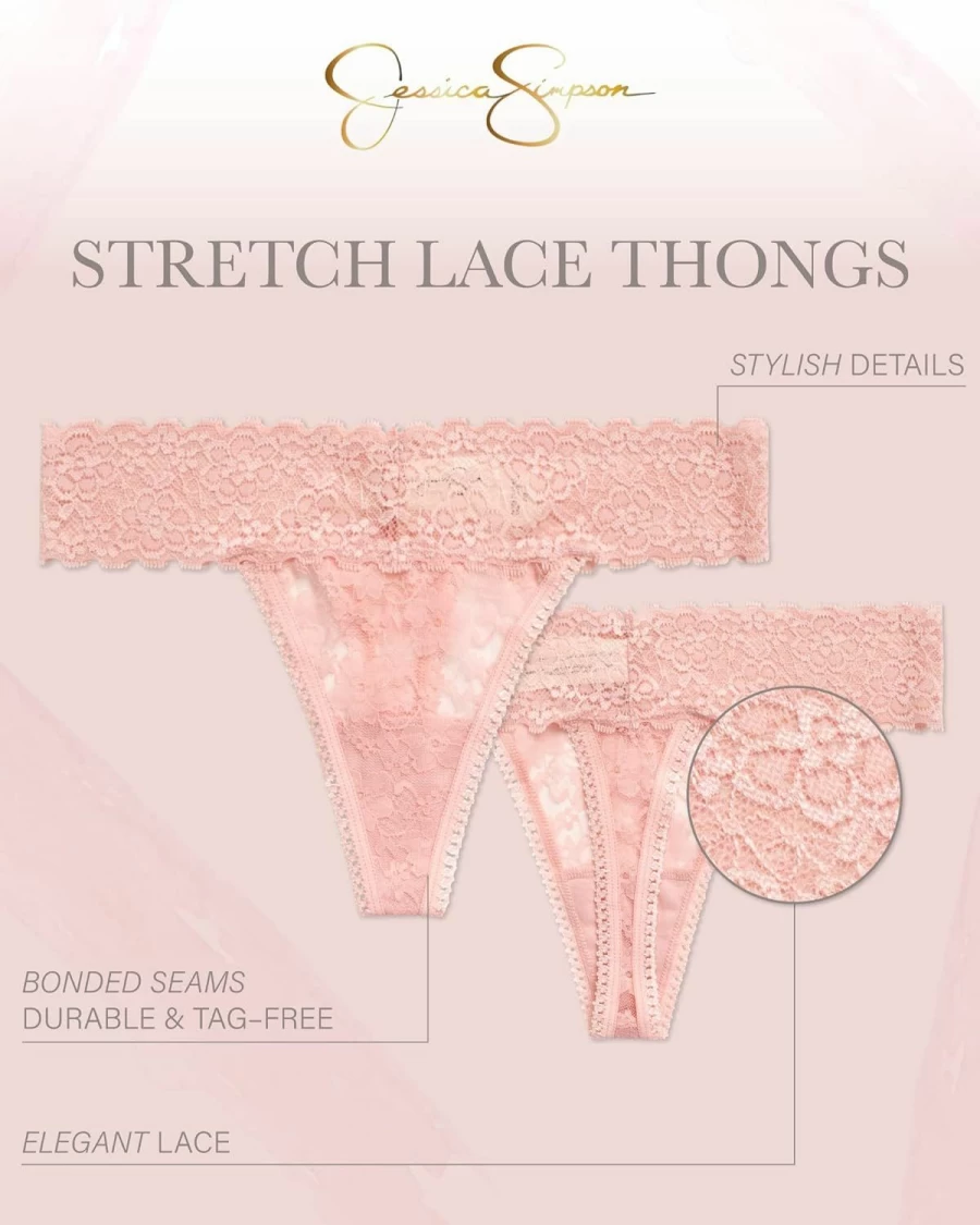 Jessica Simpson Women's 5-Pack Stretch Microfiber Lace Thong Panties | Comfortable Underwear for Everyday Wear | Sizes S-XL