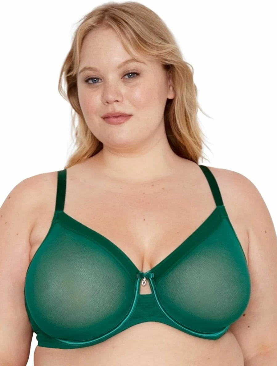 Curvy Couture Plus Size Women's Sheer Mesh Underwire Bra - Full Coverage, Supportive & Sexy Unlined Lingerie