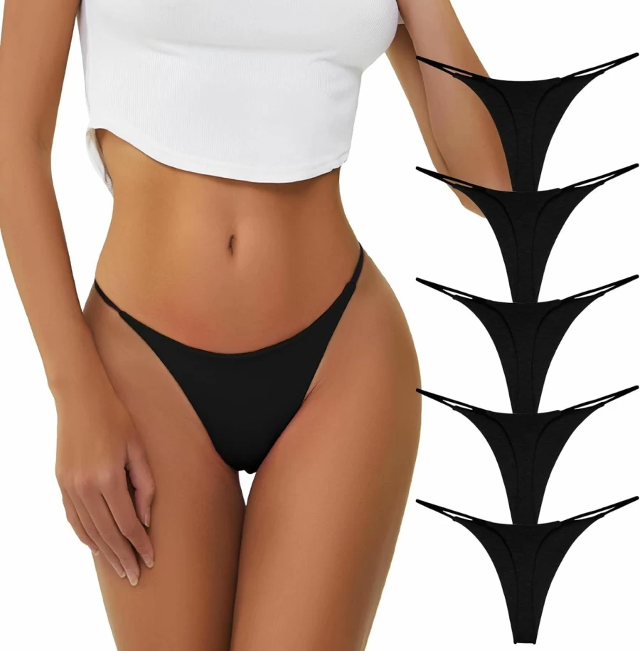 Chahoo Women's 5-Pack Low Rise T-Back G-String Thong Underwear Set - Sexy Comfortable Lingerie Panties Gift