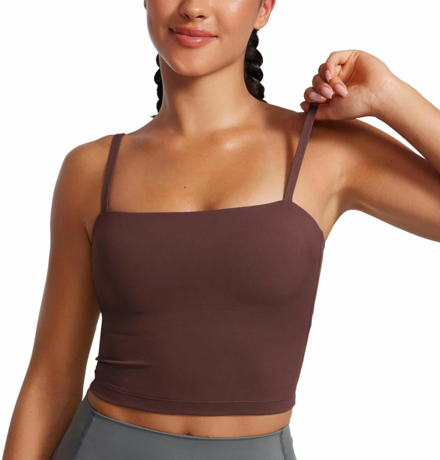 CRZ YOGA Butterluxe Adjustable Sports Bra for Women - Square Neck Padded Workout Crop Top with Longline Support
