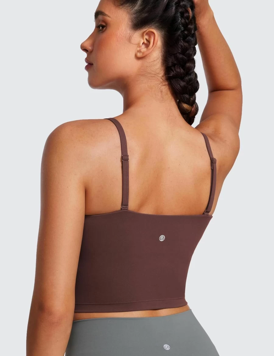 CRZ YOGA Butterluxe Adjustable Sports Bra for Women - Square Neck Padded Workout Crop Top with Longline Support