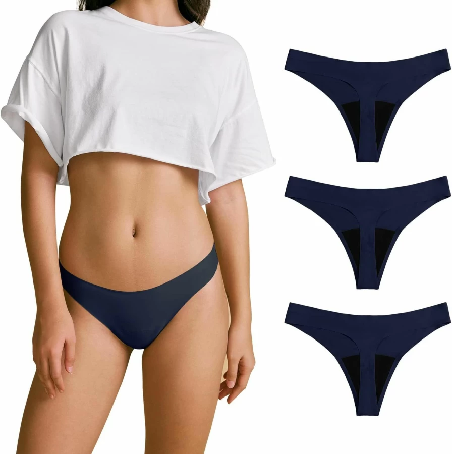 SHARICCA Women's Leakproof Postpartum & Period Underwear - 4-Layer Absorbent Thongs for Teens & Ladies, Multipack
