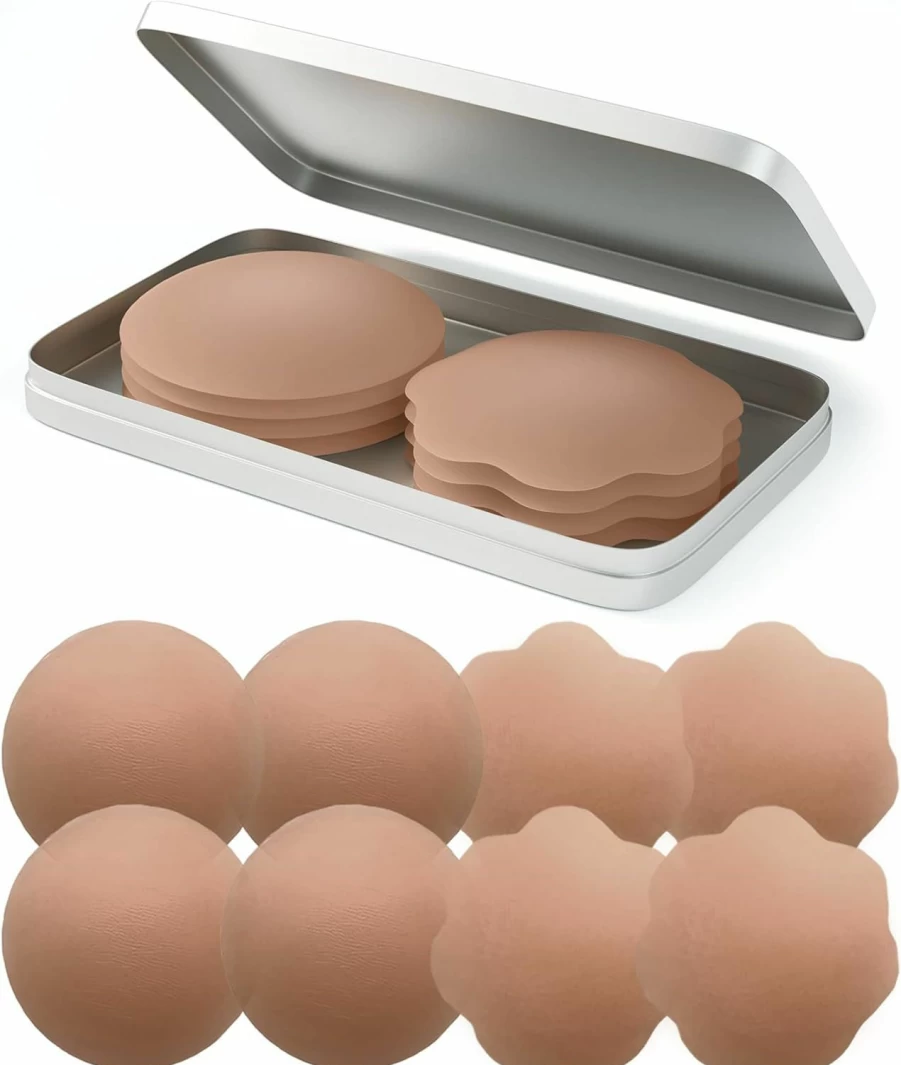 QUXIANG Reusable Silicone Nipple Covers for Women - 4 Pairs Adhesive Pasties, Nippleless Bra Covers for Dresses