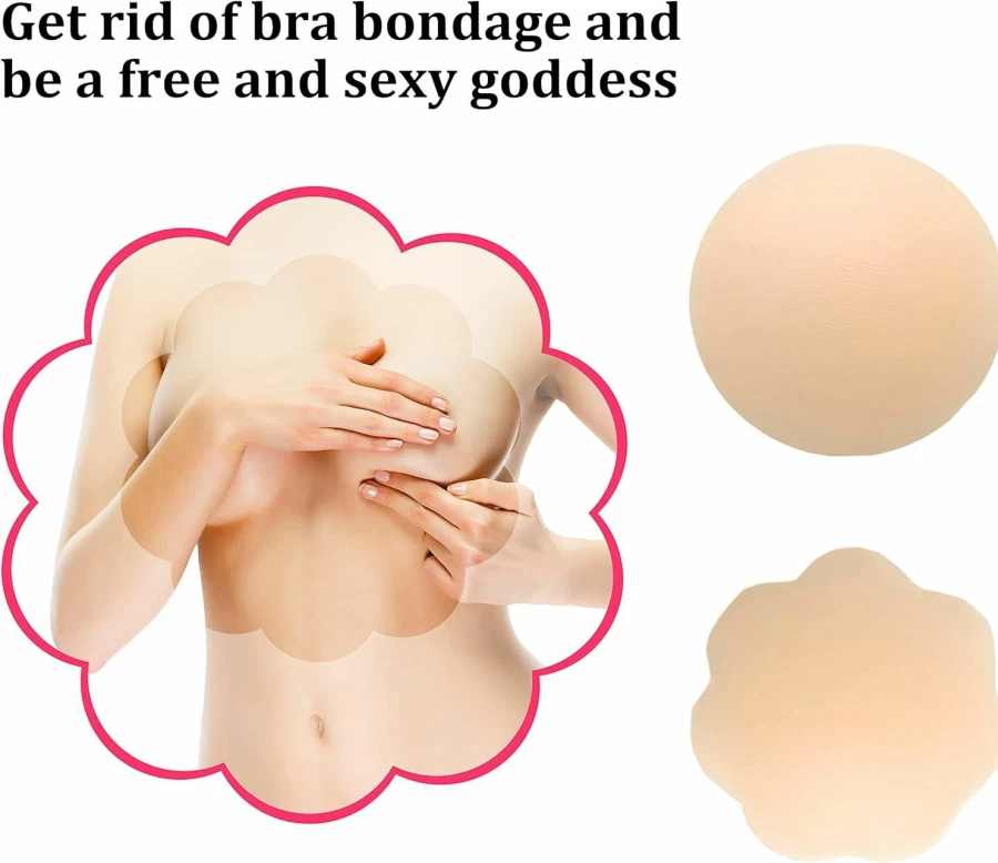 QUXIANG Reusable Silicone Nipple Covers for Women - 4 Pairs Adhesive Pasties, Nippleless Bra Covers for Dresses