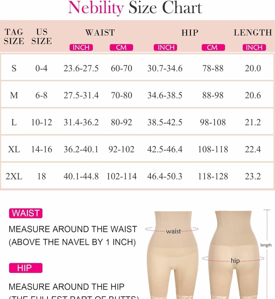 Nebility High Waisted Tummy Control Shapewear Shorts for Women - Butt Lifting Thigh Slimmer Underwear