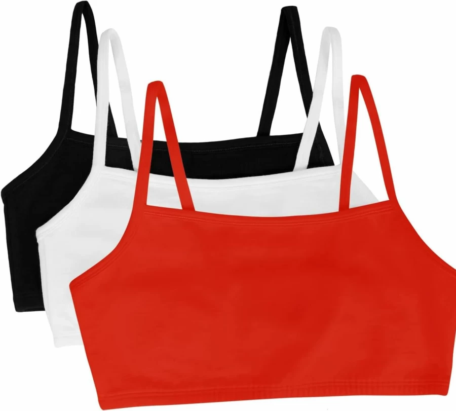 Fruit of the Loom Women's 3-Pack Cotton Sports Bras - Spaghetti Strap Pullover Comfort in Assorted Colors
