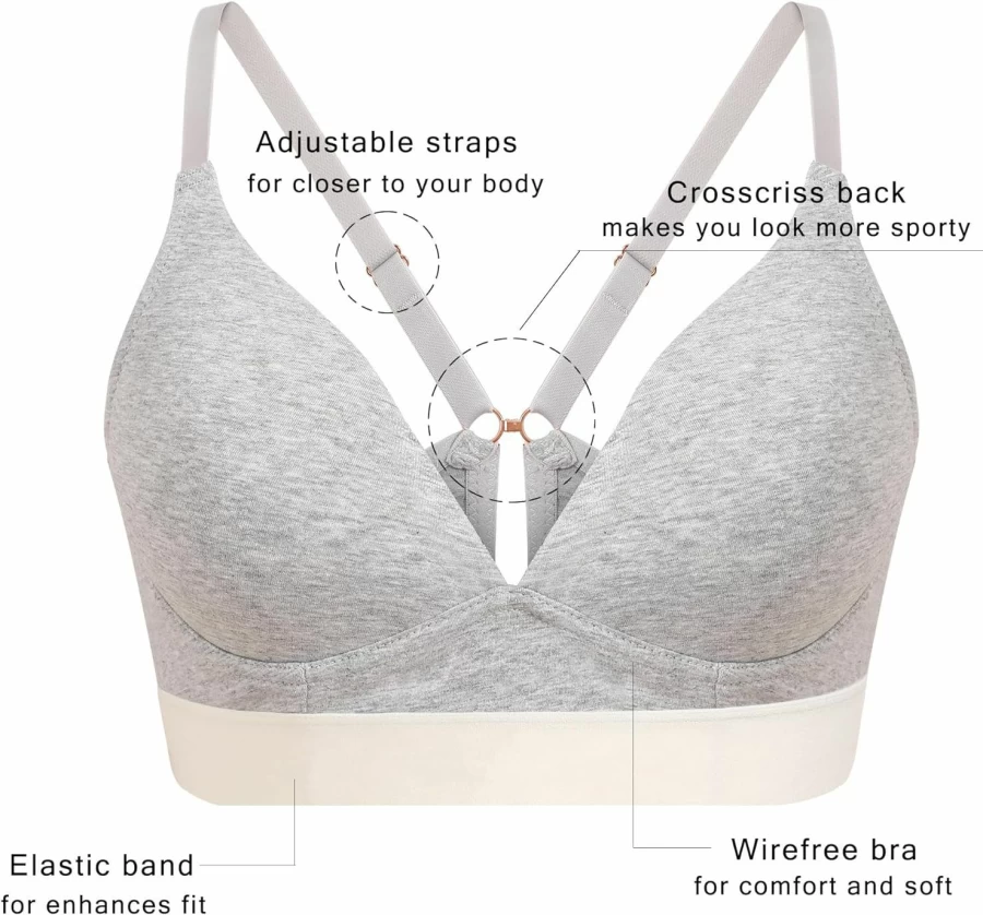 Sth Big Women's Comfort Cotton Wireless Bralette - Lightly Lined Sexy V Neck Bralette No Underwire Bra