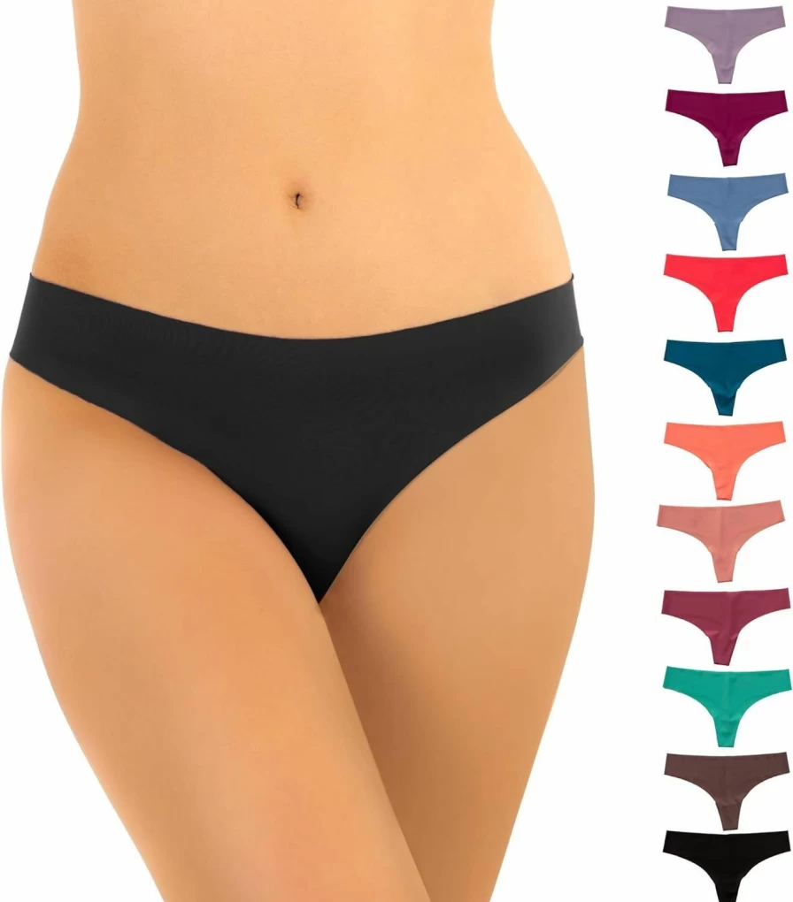 Alyce Ives Intimates Women's Laser Cut Thong Underwear - 12 Pack Comfortable Soft Breathable No Show Panties