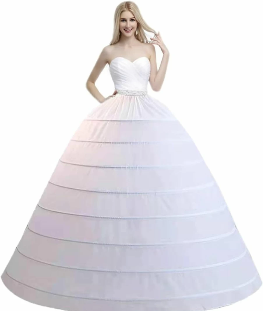 Hazhlko Women's Fluffy Petticoat Underskirt - 8 Hoops Puffy Half Slip Skirt for Wedding, Quinceanera, and Ball Gowns, Floor Length Tulle Crinoline