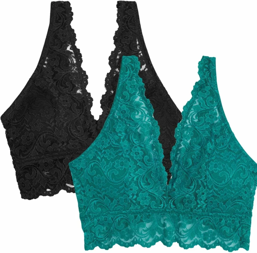 Smart & Sexy Women's Wireless Lace Bralette - Deep V Neck Multi Pack Comfortable Bras