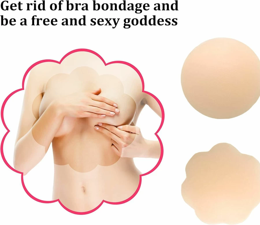 QUXIANG Reusable Silicone Nipple Covers for Women - 5 Pairs (4 Round & 1 Flower) Adhesive Pasties Bra Alternatives