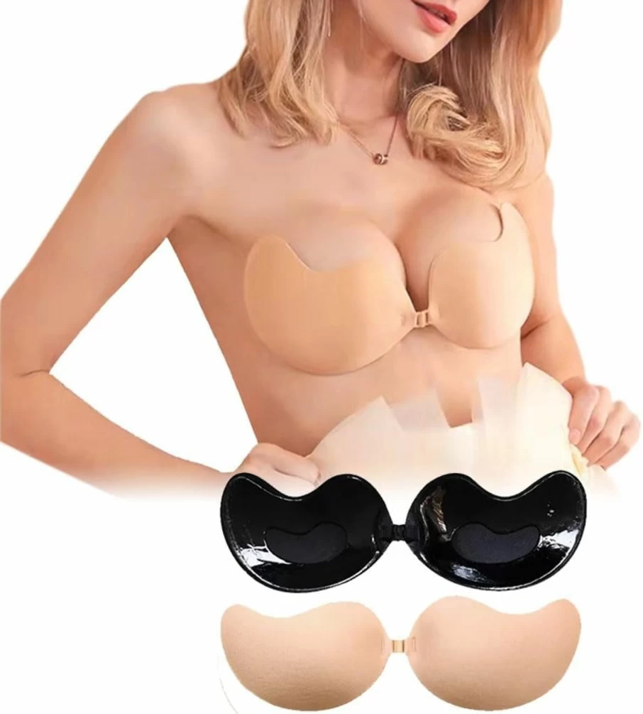 Hasimor Reusable Sticky Bra Strapless Adhesive Push Up Bra - 2Pcs Backless Lift Sticky Bra for Women, Strong Hold Invisible Bras