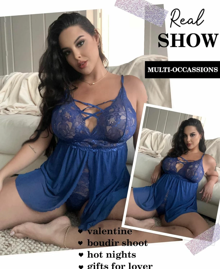 Avidlove Plus Size Lace Babydoll Lingerie for Women - V Neck Snap Crotch Nighty Sleepwear in Sizes L to 5XL