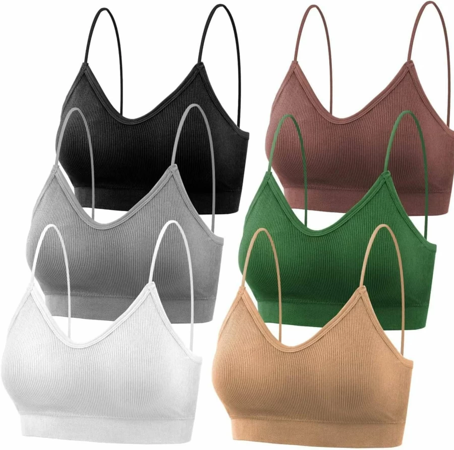 PAXCOO Women's 6-Pack Padded Bralettes - Comfortable Sports Bras for Everyday Wear