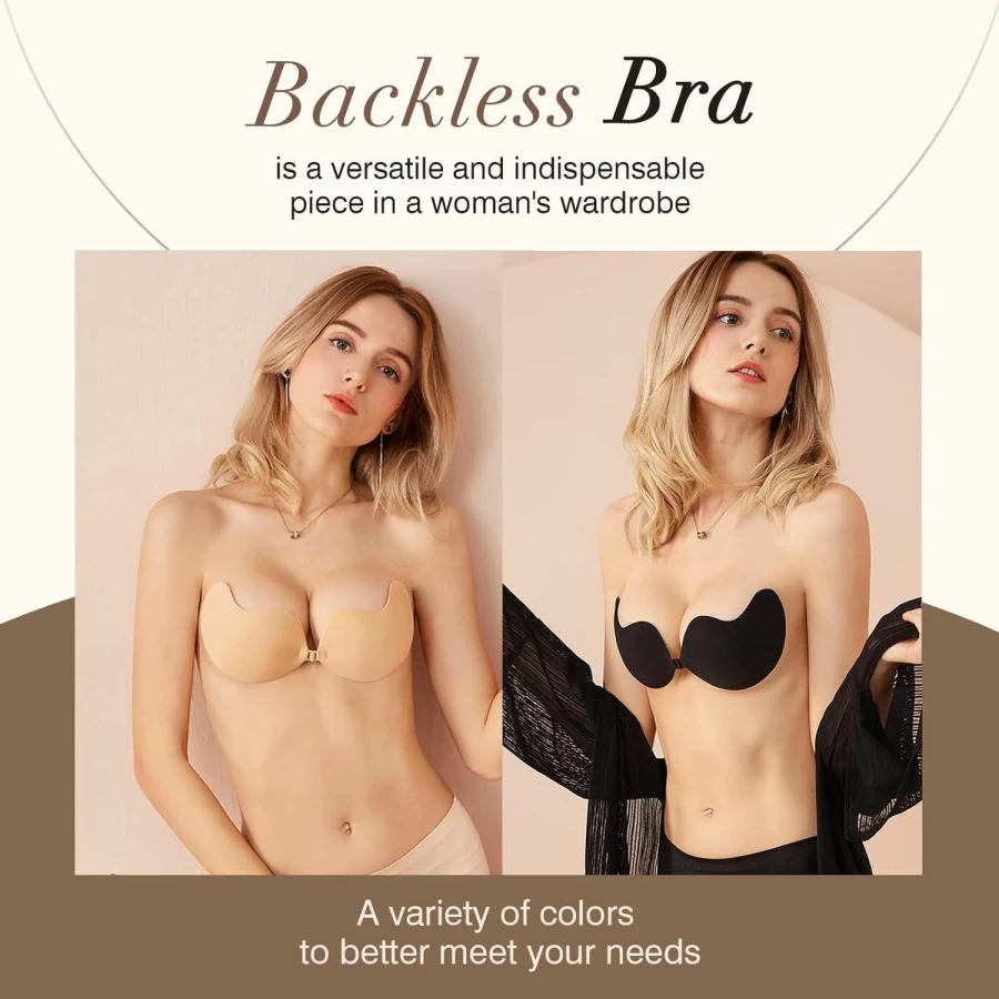 NSOLEX Sticky Bra Strapless Backless Adhesive Push Up Bra - Invisible Reusable Nipple Covers for Women, 2-Pair for Dresses