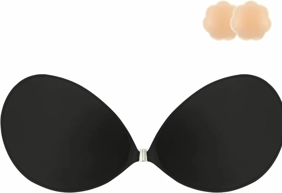 Niidor Strapless Sticky Silicone Bra - Invisible Push Up Adhesive Bra for Backless Dresses with Nipple Covers