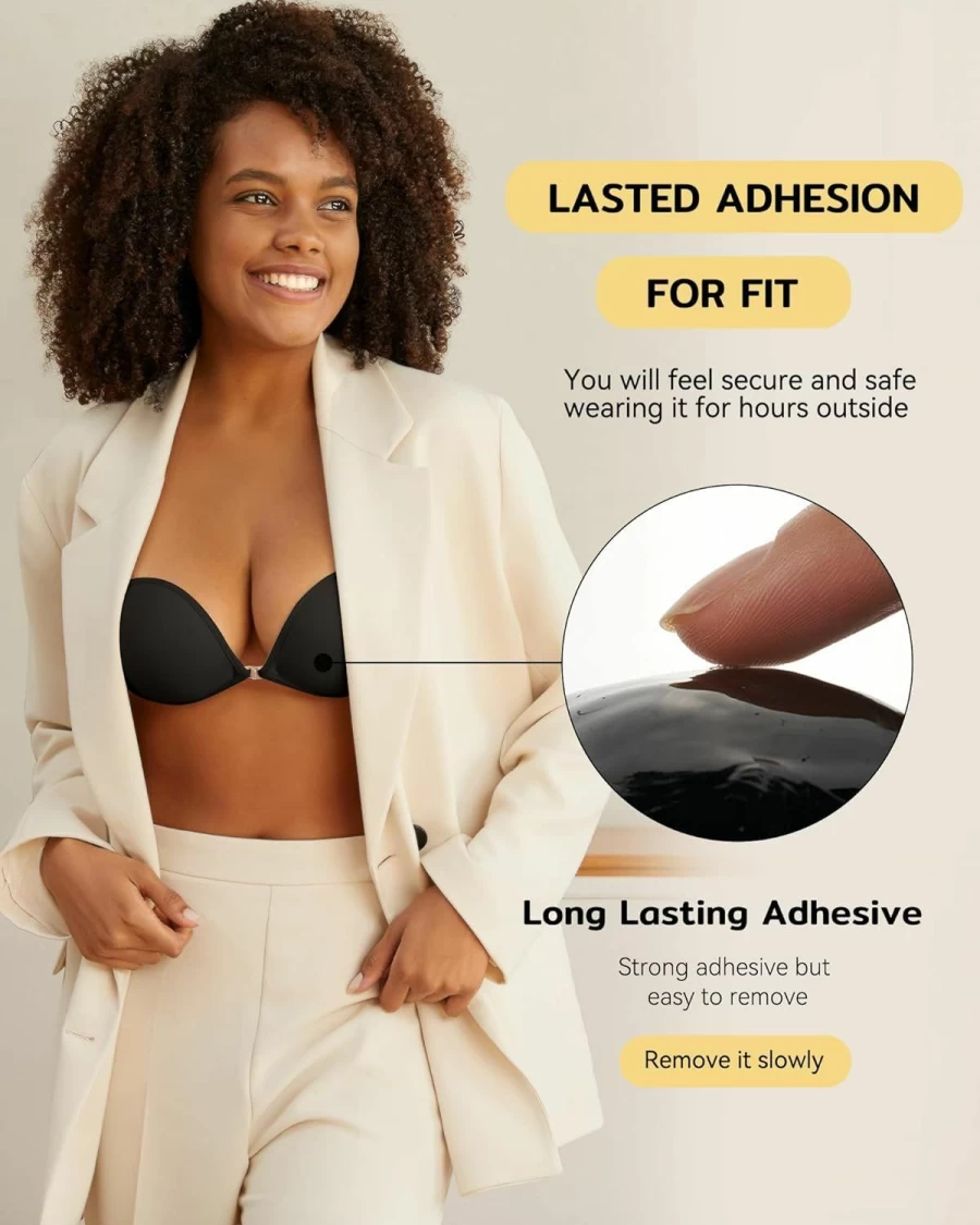 Niidor Strapless Sticky Silicone Bra - Invisible Push Up Adhesive Bra for Backless Dresses with Nipple Covers