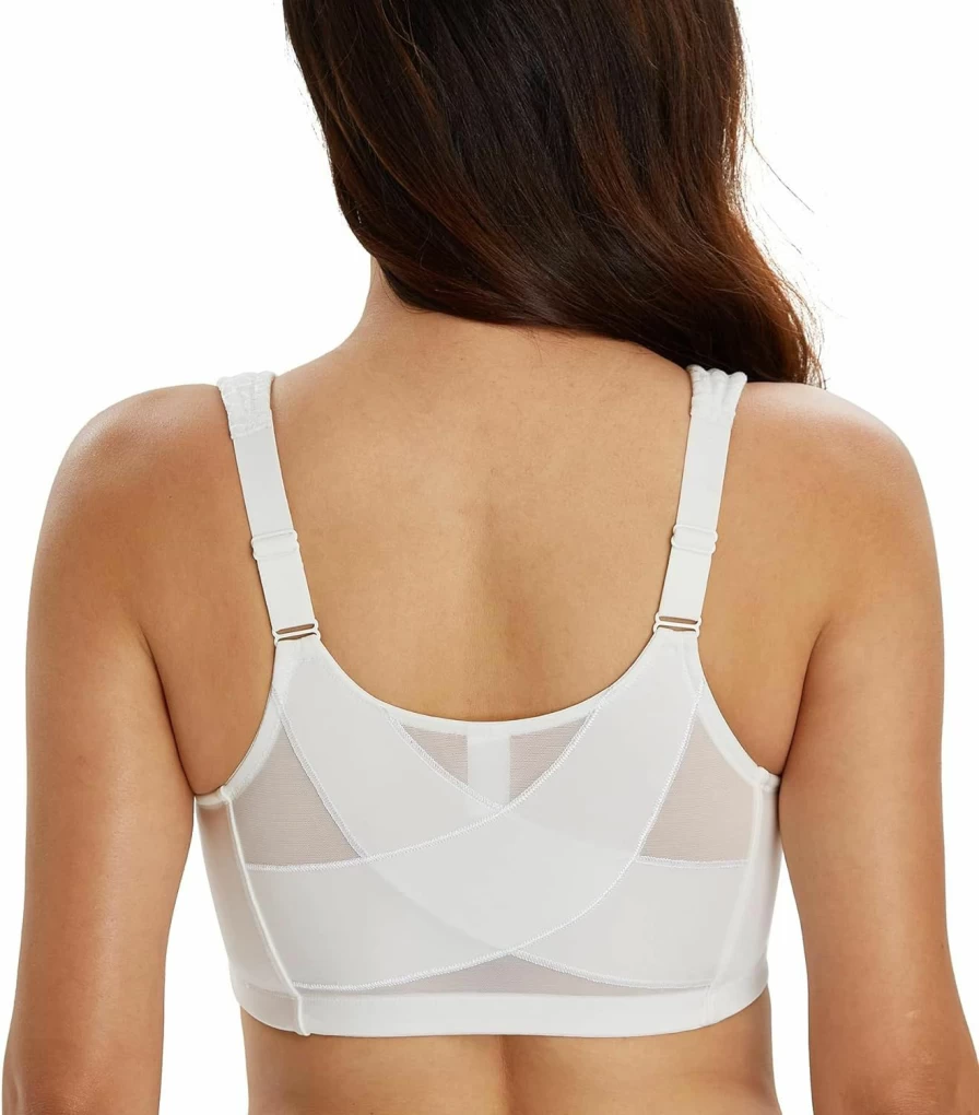 DotVol Women's Full Figure Front Closure Wireless Posture Bra with Jacquard Back Support