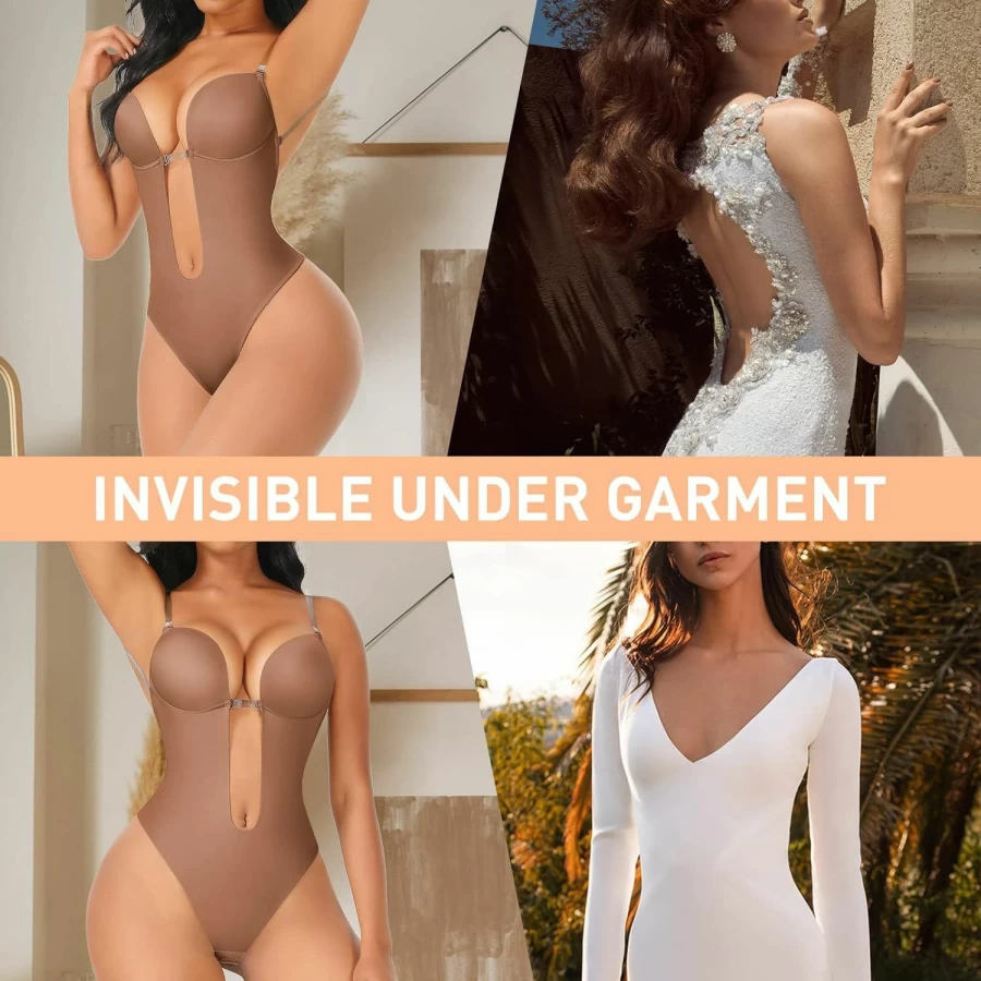 FeelinGirl Plus Size Backless Shapewear with Built-In Bra - Seamless Body Shaper & Open Crotch Faja for Women