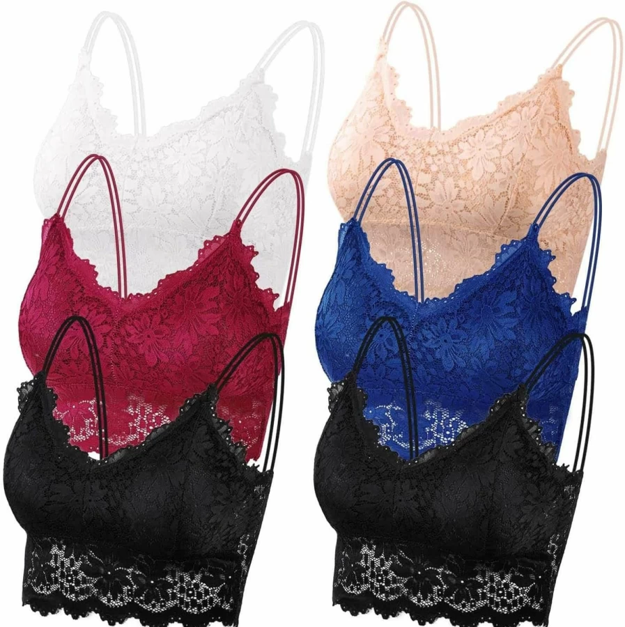 Selizo Women's Lace Bralette 6-Pack - Sexy Padded Bandeau Bras for Women and Girls