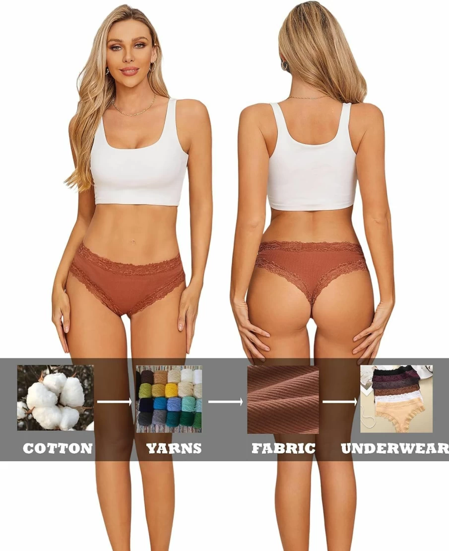FINETOO Women's 6 Pack Cotton Hipster Panties - Soft Breathable Lace Underwear Brazilian Bikini for Ladies