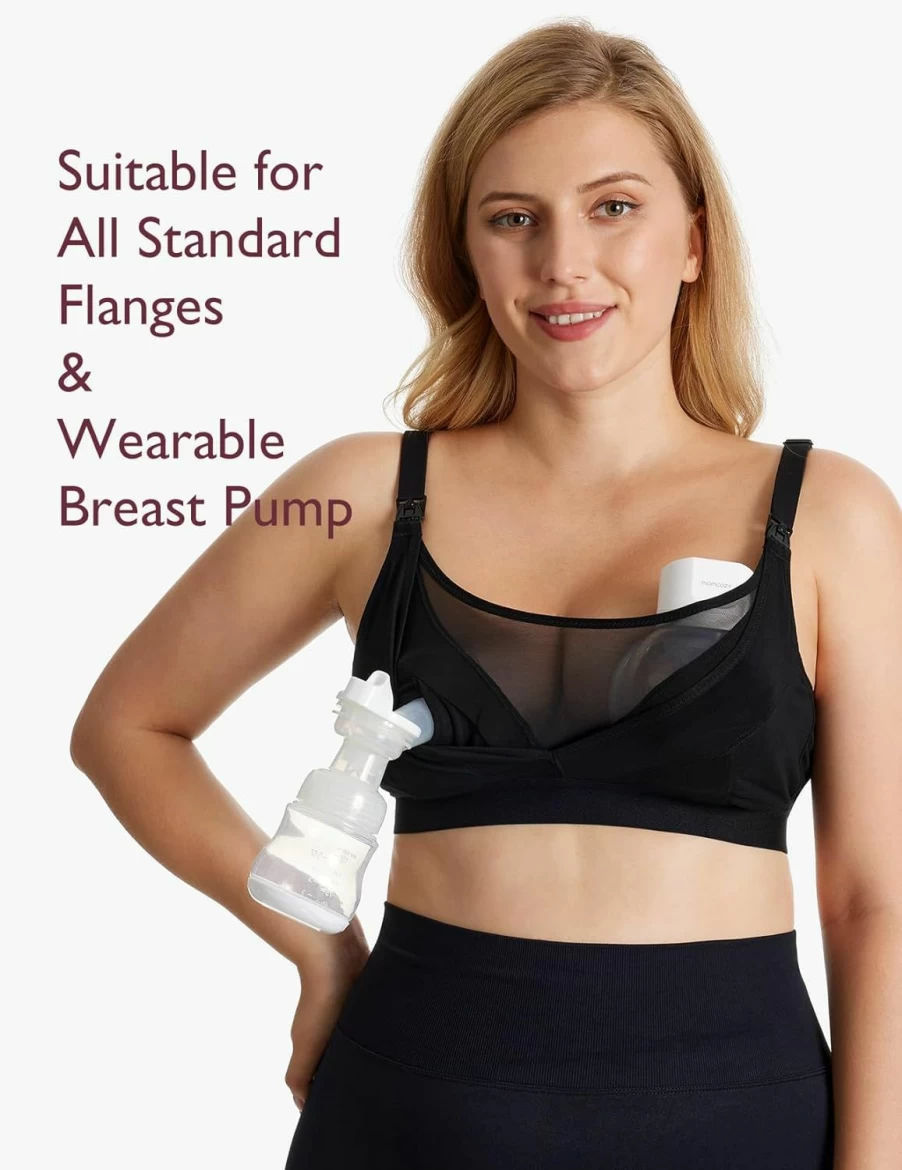 Momcozy HF018 Hands Free Pumping Bra - Comfortable Plus Size Nursing Bra for 36C-44G, Mesh Support Wireless Maternity Bra for Breastfeeding Moms