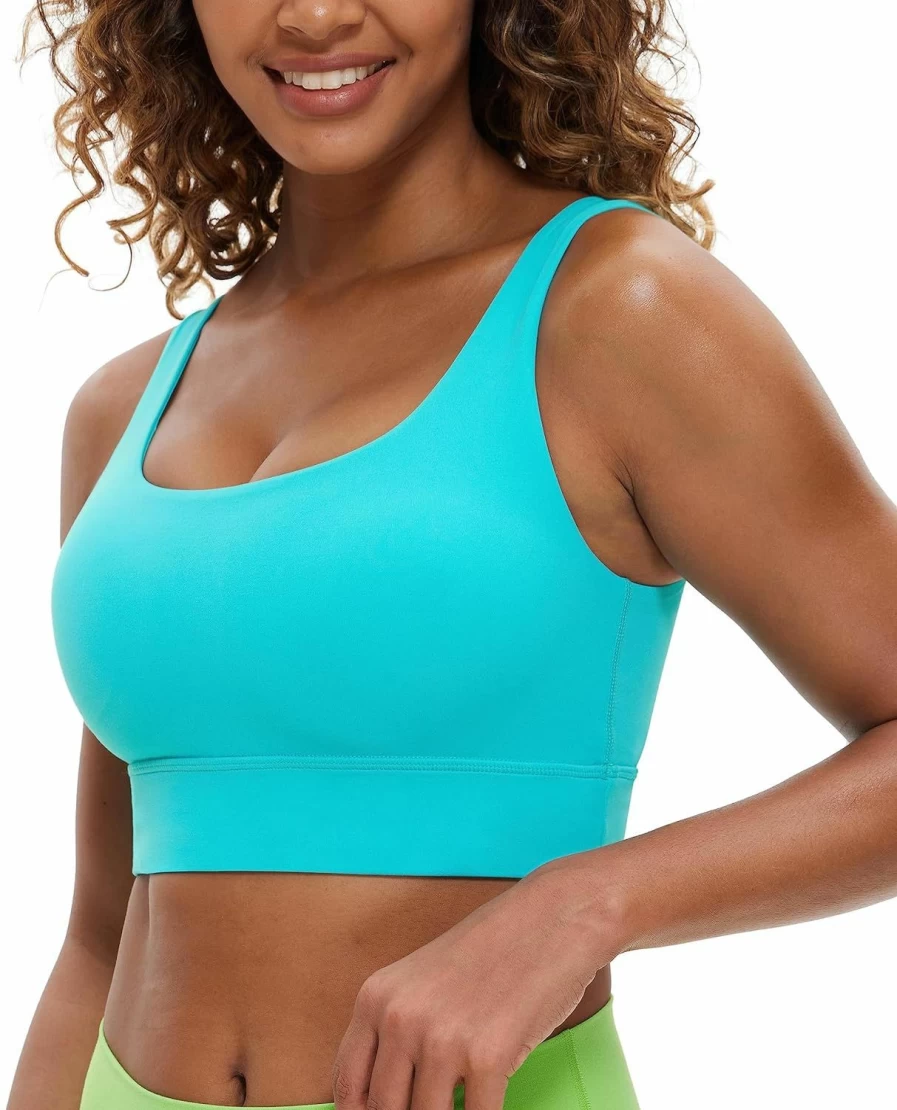 CRZ YOGA Women's Butterluxe U Back Sports Bra - Low Impact Padded Yoga Crop Top with Built-In Bra for Workouts