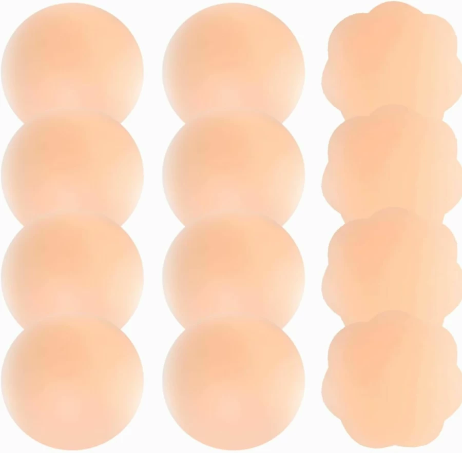 Nunibum Reusable Silicone Nipple Covers for Women - 6 Pairs Invisible Adhesive Breast Petals, Cream Nippleless Pasties