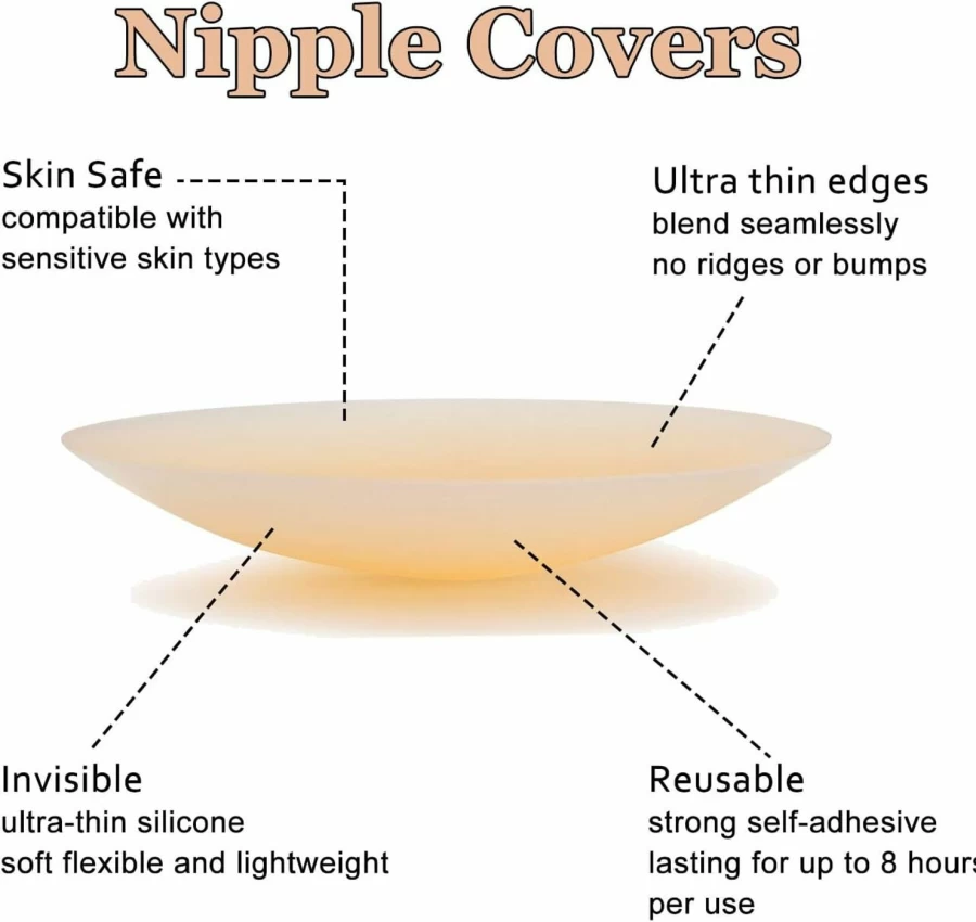 Nunibum Reusable Silicone Nipple Covers for Women - 6 Pairs Invisible Adhesive Breast Petals, Cream Nippleless Pasties