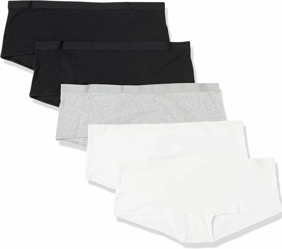 Amazon Essentials Women's Plus Size Cotton Boyshort Underwear 5-Pack | Soft, Comfortable & Breathable Panties