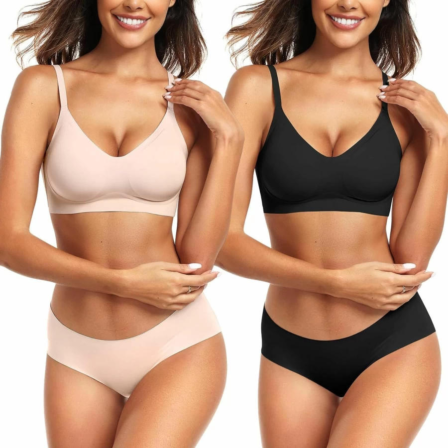 Vertvie Women's Wireless Seamless Bra - Comfort Push Up Bralette, Full Coverage Soft Sports Bra for Everyday Wear