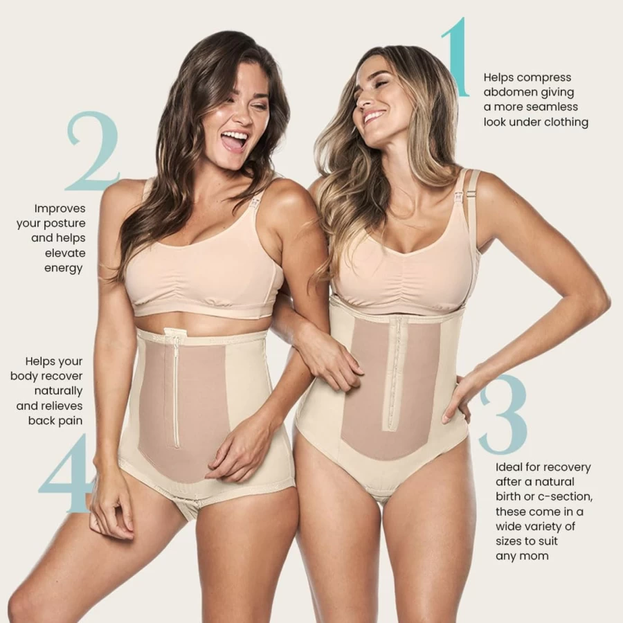 Bellefit Postpartum Girdle for C-Section & Natural Birth Recovery - Dual-Closure Support Belt, Postpartum Essentials in Beige