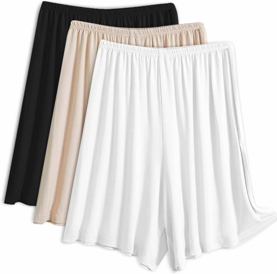 EYNDYN 3 Pack Women's Half Slip Shorts - Under Dress Pettipants, Anti-Static Culotte Shorts with Split Design for Comfort & Modesty