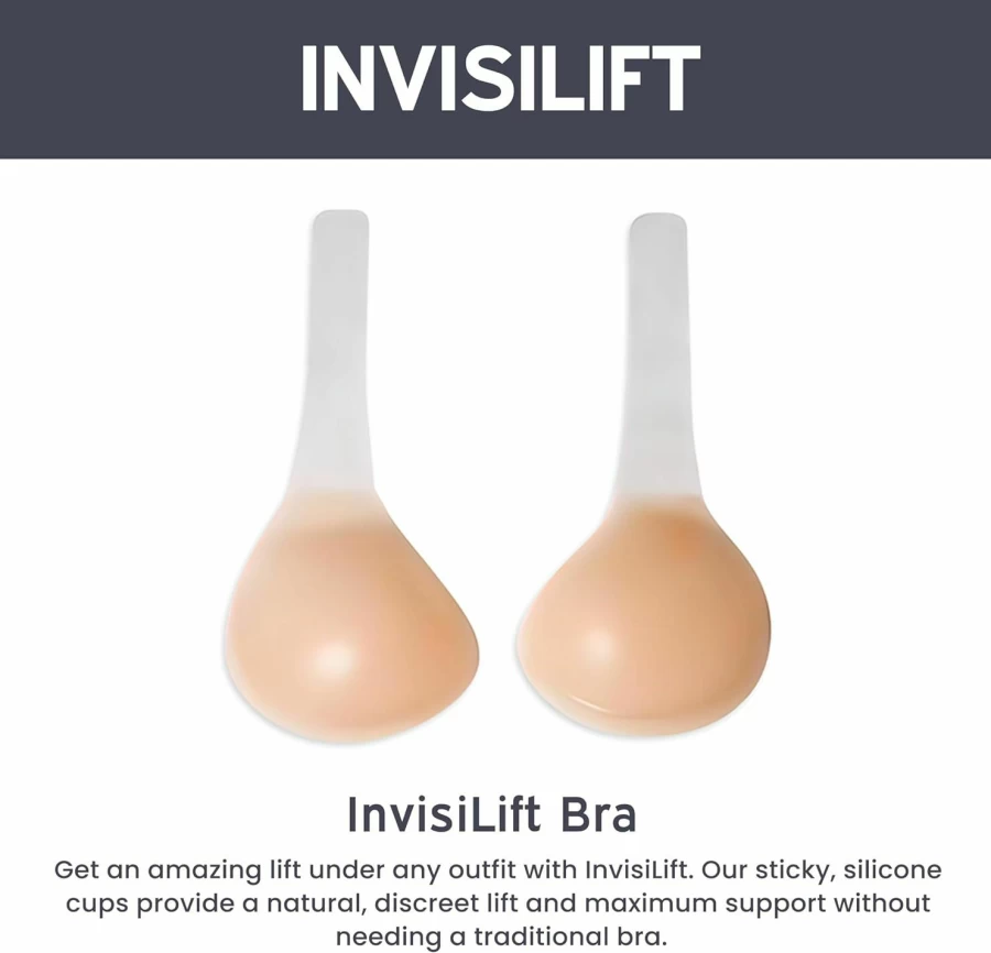 INVISILIFT Adhesive Silicone Bra - Seamless Push-Up, Invisible Support, Easy to Apply, Official Store