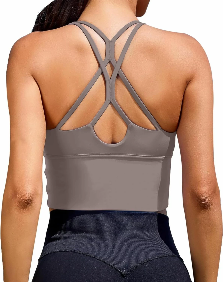 XUNYU Women's Strappy Criss Cross Sports Bra - Longline Fitness Crop Top for Yoga, Running & Workout