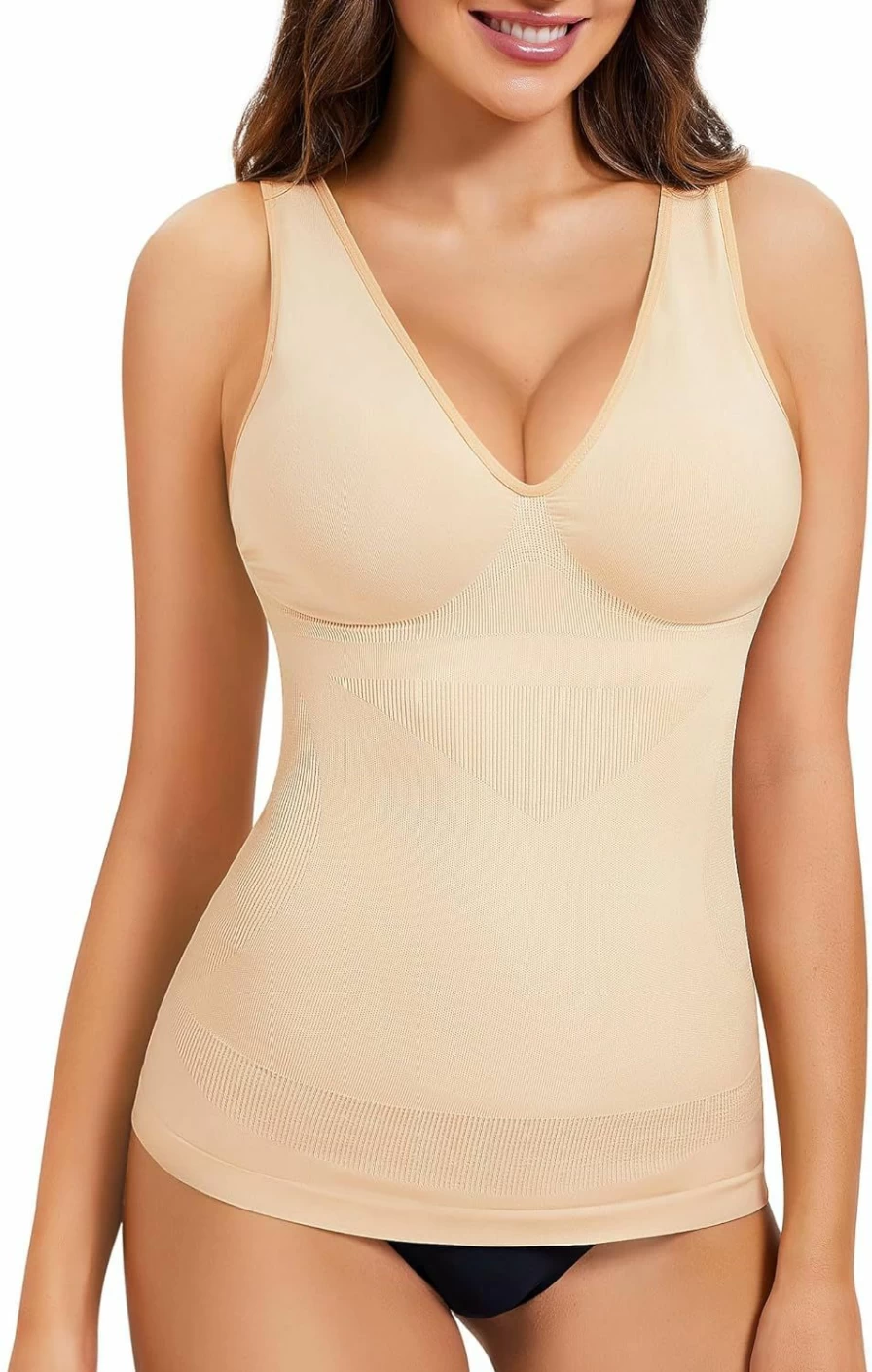 Nebility Women's Tummy Control Shapewear Tank Top - V-Neck Compression Cami Shirt for Slimming & Smoothing