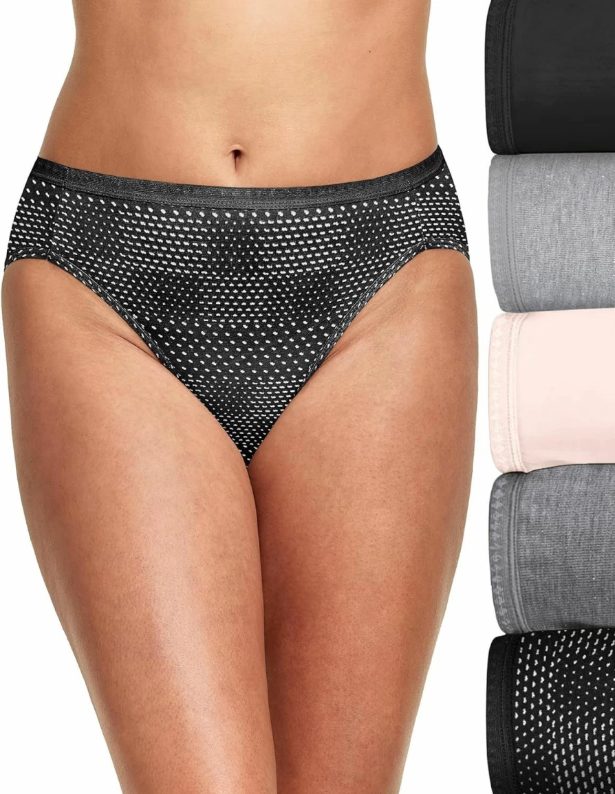 Hanes Women's High-Waisted Cotton Underwear 6-Pack - Moisture-Wicking Breathable Briefs (Assorted Colors)