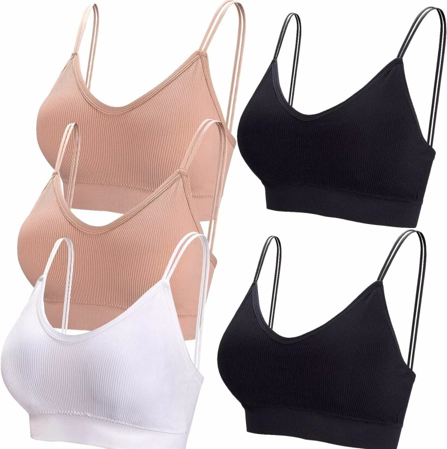 BQTQ 5-Pack Women's Seamless V-Neck Padded Bralette Camisole Tube Tops