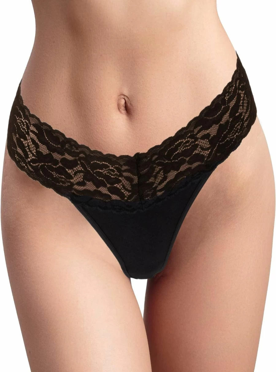 Jo & Bette Women's Sexy Lace Thongs - 6 or 12 Pack G-String Panties, No Show Seamless Underwear, Soft Cotton Comfort