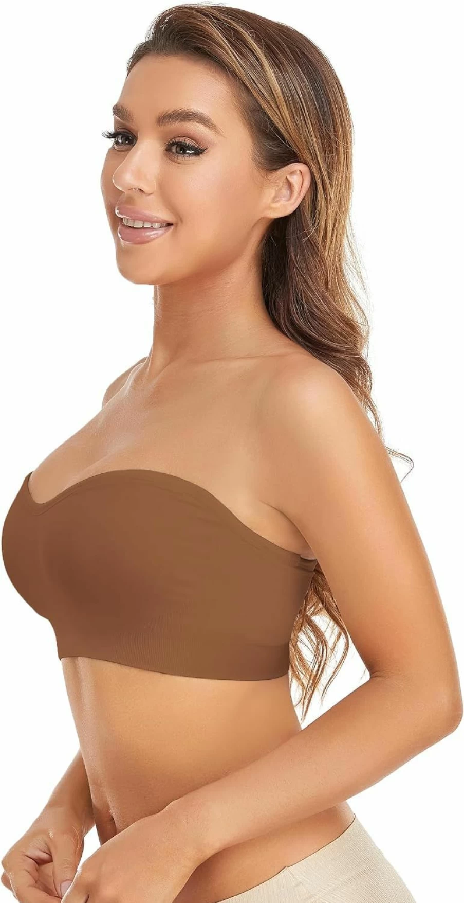Lusait Wireless Strapless Bandeau Bra for Women - Non-Slip Silicone Padded Tube Top Bra Comfortable Support