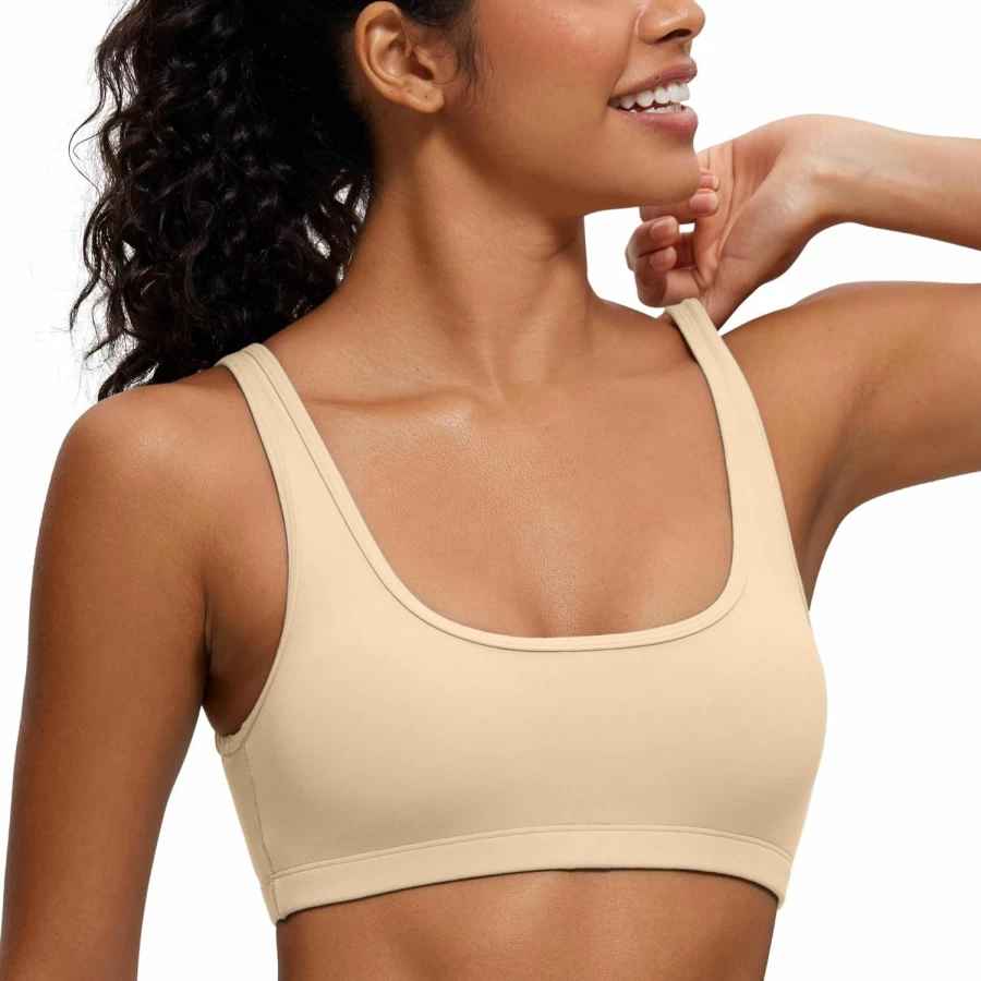 CRZ YOGA Butterluxe Mini Bra for Women - Wireless Low Impact Sports Bra, Scoop Neck Yoga Cami with Padding for Workouts