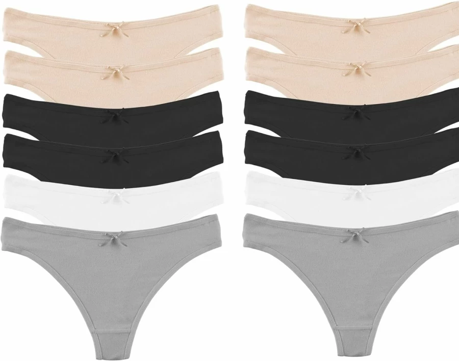 Jo & Bette Women's Seamless Cotton Thongs - Breathable No Show Bikini Underwear 6 or 12 Pack