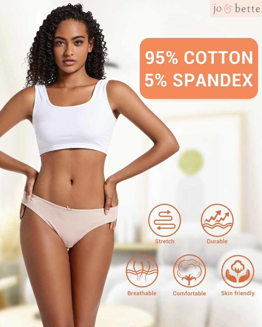 Jo & Bette Women's Seamless Cotton Thongs - Breathable No Show Bikini Underwear 6 or 12 Pack