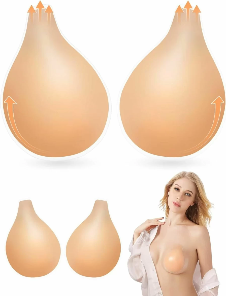 PHODIL Silicone Adhesive Bra - Strapless, Backless, Invisible Push Up Sticky Bra for Women, Washable & Reusable, Fits Cup Sizes B/C, Comfortable for Large Breasts